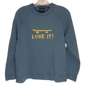 Mini Boden Blue Sweatshirt with Yellow Skateboard Design